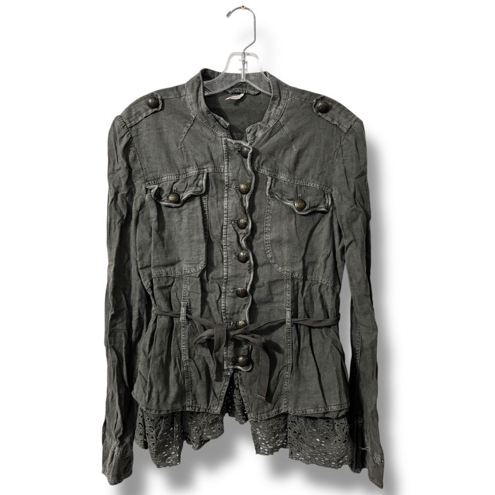 Free People Emilia Military Ruffle Jacket Bitter Olive Utility Coat Women’s S - Picture 3 of 9